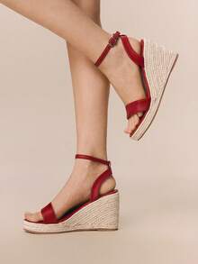 Styleloop Giày sandal đế xuồng buộc dây màu trơn đa năng dành cho nữ, thích hợp đi làm, đi nghỉ mát và du lịch. - Màu đỏ - Xem 2