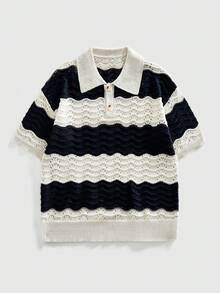 ROMWE MEN Men's Casual Contrast Stripe Short Sleeve Knit Top - Multicolor - View 1