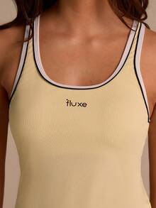 Fluxe 女士字母罗纹休闲背心，夏季女装，春假、派对、海滩、毕业典礼、女士运动服、派对上衣、外出上衣，黄色上衣 - 黃色 - 查看 5