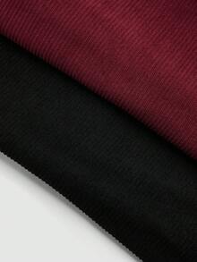 Sweetra Plus Size Two Pieces Set,Corduroy Dual-Color Wine Red & Black,Autumn Elegant Office Waist-Cinching Fitted Mini Skirts, Wrap Skort Curve Skirts - Multicolor - View 5