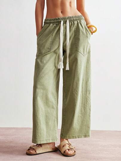 Bohemela Boho Spring/Summer Women's Long Pants In Green, Designed In A Jogger Style. Suitable For Beach Vacation Outfits, Easter And Going‑Out Looks, Casual Women's Wear, Women's Holiday Outfits, And Daily Wear. Perfect For Music Festival Party Styles, Back‑To‑School Outfits, American Street Style, Sports, Outings, Cycling, Parties, Valentine's Day, Carnivals, Music Festivals, St. Patrick's Day