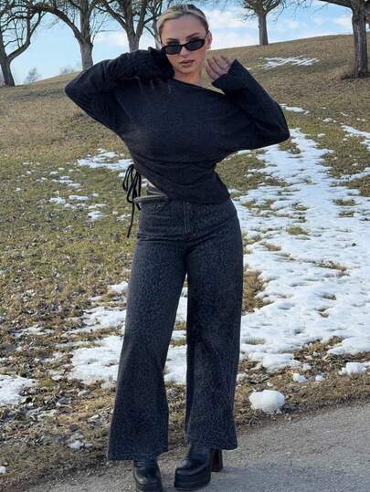 Jeta Ari Women's Fashionable Comfortable Breathable Leopard Print Loose Casual Jeans