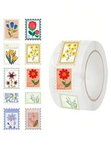 500PCS/Roll Flower Stamp Stickers Roll 10 Style Flower Aesthetic Stickers Waterproof Vinyl Stickers - Flower seal - View 1