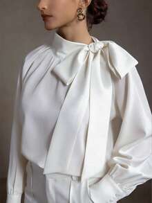 MOTF PREMIUM WOMEN'S ELEGANT OVERSIZED BOWKNOT RUCHED LANTERN SLEEVE TOP - White - View 3
