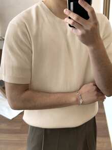 DAZY Men's Solid Apricot Crew Neck Short Sleeve Knit Top, Summer - Apricot - View 5