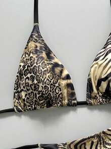 Swim SXY 2026 Spring/Summer 2pcs Set Women's Sexy Random Leopard Print Spaghetti Strap Backless Side Tie Bikini Set - Multicolor - View 4