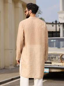 DAZY Mid-Length Khaki Shirt With Drawstring Design, Long Sleeve Men's Shirt - Gold - View 2