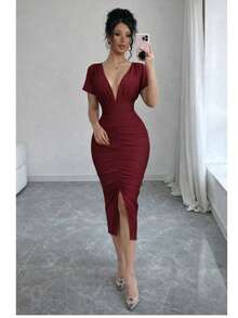 Vestido midi con burdeos . - vino - Ver 1
