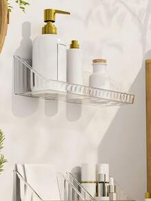 Organizator de perete fără burghiu, rafturi impermeabile, compartimente reglabile, baie, duș, depozitare cosmetice, dulap acrilic transparent, economizor de spațiu, capacitate de depozitare în greutate - clar - Vizualizare 2