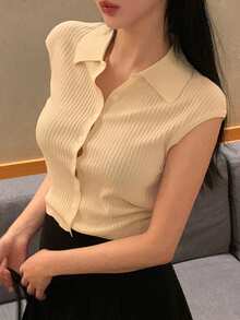 DAZY Women's Solid Ribbed Elastic Fitted Turtleneck Batwing Sleeve Casual Vacation Lightweight Knit Top, Summer - Yellow - View 1