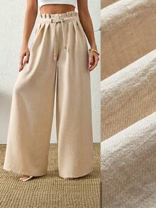 Quần vải lanh pha trộn kiểu dáng thường ngày - Màu be - Xem 1