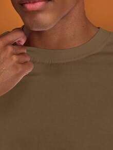 Musero Men Oversized Crewneck Long Sleeve Basic Plain T-Shirt Capsule Wardrobe Layering Autumn Winter - Brown - View 6