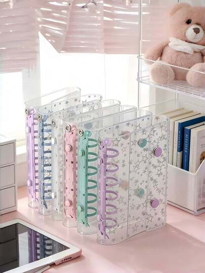 A7 Size Transparent Star Binder | Loose Leaf Sticker Book & Photo Album | Budget Planner, Diary Notebook For Office, School, Planner Lovers | Portable Star Design For Commuting & Collection