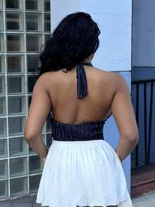 Alexandranx 女士垂领条纹吊带背心、露背上衣、办公室/通勤 - 藏蓝色 - 查看 2