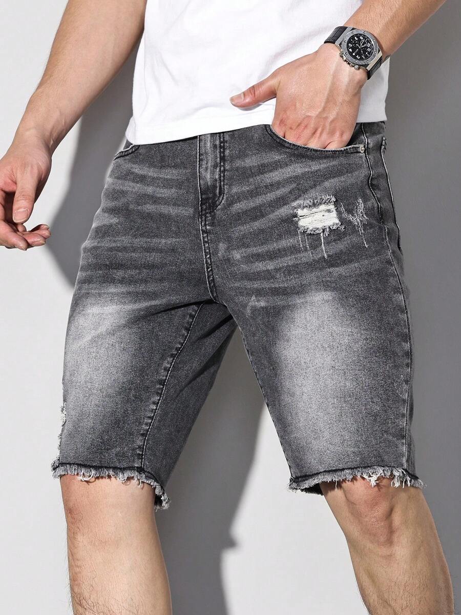 Manfinity Homme Casual Distressed Washed Grey Skinny Ripped Jeans, Spring/Summer - Grey - View 1