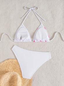 Swim Vcay Floral Print Bikini Set For Beach Vacation Flower Bikini Bikini Set Two Piece Triangle Bikini Top - White - View 2