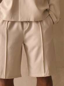 Musero 长款前缝褶裥细节弹力抽绳腰带短裤 春夏 - 卡其色 - 查看 5