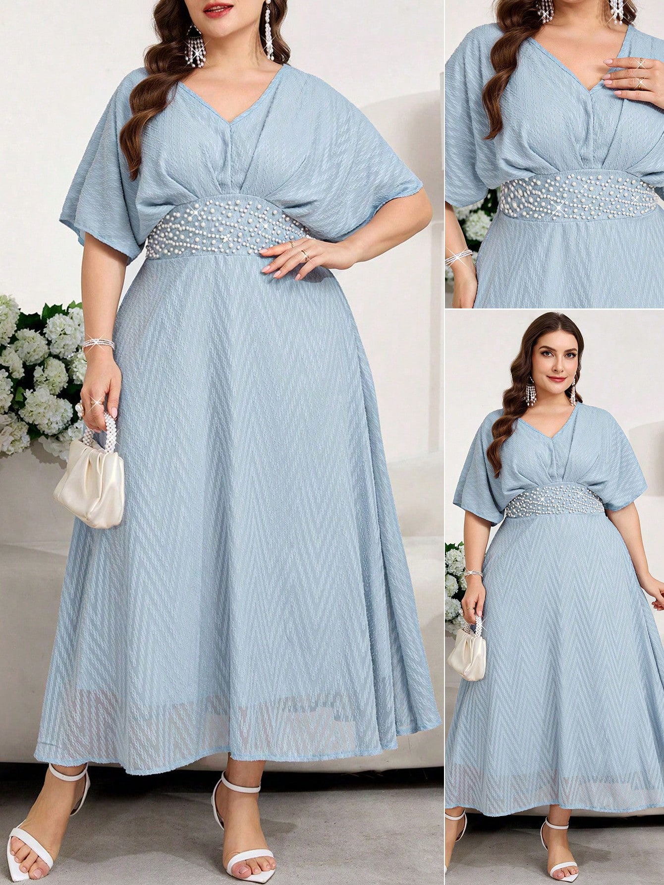 Reflora فستان أنيق مزين بخرز للنساء ذوات الحجم الك...