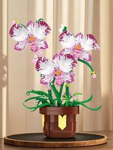 Orchid Potted Flower Building Block Model Puzzle Set, Home Decor, Stress Relief, Enjoy Peaceful Assembly Time, Holiday/Birthday Gift, Suitable For Gifting - Multicolor - View 9