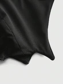 ROMWE Gothic Bat Shaped Halter Neck Bondage Lingerie - Black - View 4