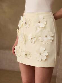 MOTF PREMIUM 2025 WOMEN'S NEW ARRIVAL 3D FLORAL DECOR WAIST CINCHED A-LINE SKIRT - Apricot - View 6