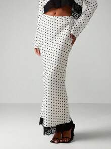MISSGUIDED Polka Dot Two Piece Outfit With Lace Trim Button Front Crop Top And Maxi Skirt Set - White - View 3