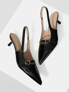 Mnmlis Tacones altos de diseño con hebilla de punta fina para uso diario - Negro - Ver 5