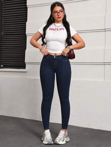 SHEIN EZwear Versatile Commuting Casual Washed Slim Fit Jeans - Blue - View 5