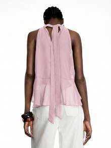 New Chiffon Blouse With Ruffles And A Bow At The Back In Olive Green - Bohemian Style Design For Summer - Rose - View 2