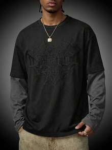 AXEPEAK Camiseta de manga larga casual con estampado para hombre - Negro - Ver 7