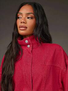 Athîral 女士休闲度假长袖牛仔外套 - 紅色 - 查看 6
