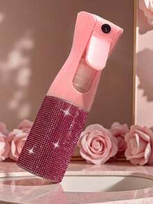 1pc 200ml ABS Continuous Fine Mist Spray Bottle, Cylindrical Design With Rhinestone Surface, Multipurpose Spray Bottle For Hair Care, Beauty Routine, Cleaning, Plants & Home Use - Multicolor - View 3