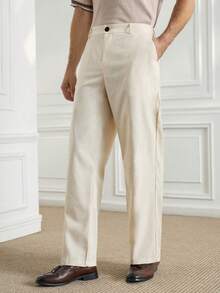 Officeau Men's Casual Linen Straight-Leg Pants For Men, Fashion Versatile Trousers, White Pants, Wide Leg, Dress Pants, Fall - Beige - View 1