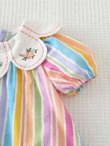 Cozy Pixies 女婴碎花印花撞色荷叶边领无袖束腰连衣裙 - 粉色 - 查看 4