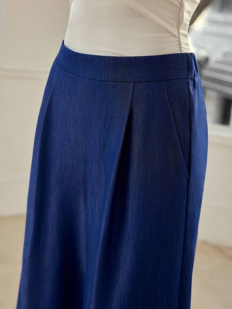 MOTF PREMIUM 女士休闲舒适阔腿牛仔效果裤，春夏款 - 藏蓝色 - 查看 2