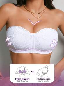 DesireSculpt 1件装女士性感蕾丝无钢圈前扣深V聚拢露背文胸 - 白色 - 查看 3