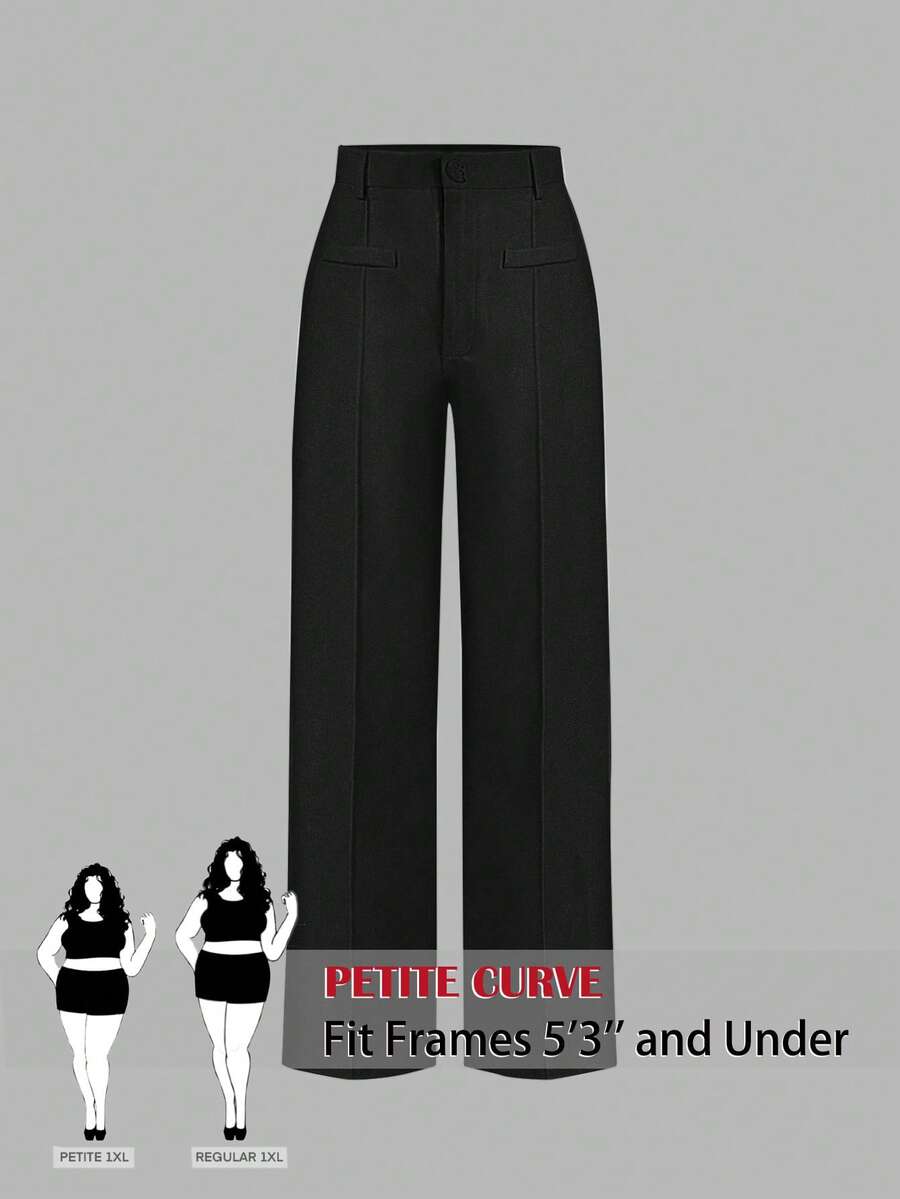 SHEIN PETITE CURVE New Plus Size Women's Petite Girls  Casual Versatile Wide Leg Pants For Daily Wear,High-Waisted Makes You Look Slimmer And Your Legs Longer, Suitable For Petite Women.High-Waisted Makes You Look Slimmer And Your Legs Longer, Suitable For Petite Women.Suitable For All Seasons And Occasion,Suitable For Petite Girls& Women, Summer Pants Summer Summer Pants Summer Outfits Summer Holiday Outfits Long Summer Pants For Women Spring Outfit ,Wide-Leg Pants,Office Pants,Elegant Pants,Casual Pants, High-Waisted Slimming Wide-Leg Pants For Summer,Elegant Women's Ceremony Pants ,Elegant Pants For Party,Elegant Pants For Ladies,Elegant Long Pants, Vacation Outfits Women,Holiday Outfits For Women,Summer Holiday Outfits,Summer Vacation Outfits,Casual Pants For Women ,Casual Pants For Women - Black - View 1