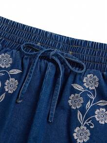 GlowEve 夏季休闲刺绣抽绳腰牛仔短裤 - 藍色 - 查看 6