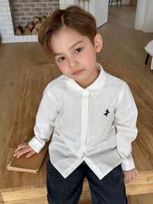 DAZY Kleine Jungen Hemd mit bestickter Knopfleiste, Langarm, Lässig - Weiss - Übersicht 5