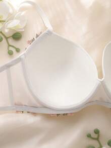 DelicateAllure 白色婚礼季钢圈加厚文胸，高支撑，提拉塑形，3D立体花卉，浪漫，大码 - 白色 - 查看 5