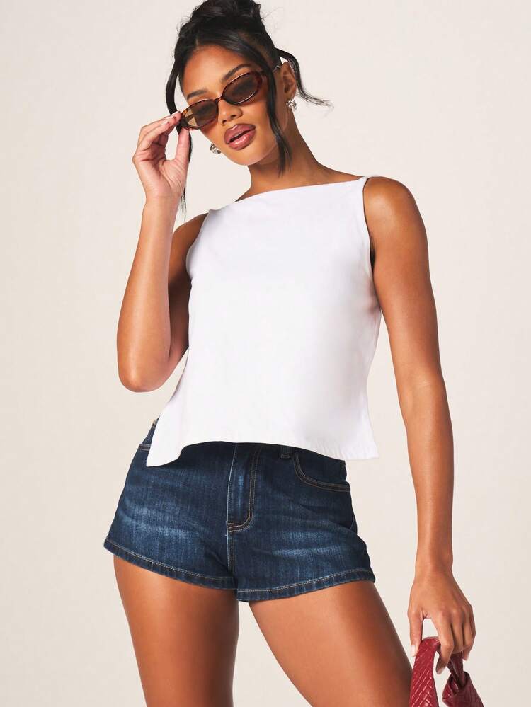 MISSGUIDED Débardeur femme à double couche avec bretelles croisées dans le dos, sans manches, décontracté pour l'été, blanc, couche de base essentielle, léger