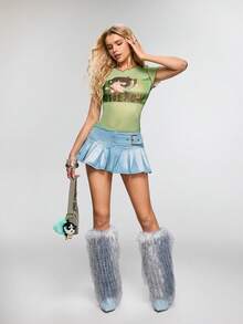 THE POWERPUFF GIRLS X SHEIN 女士卡通图案圆领短袖上衣 - 彩色 - 查看 8