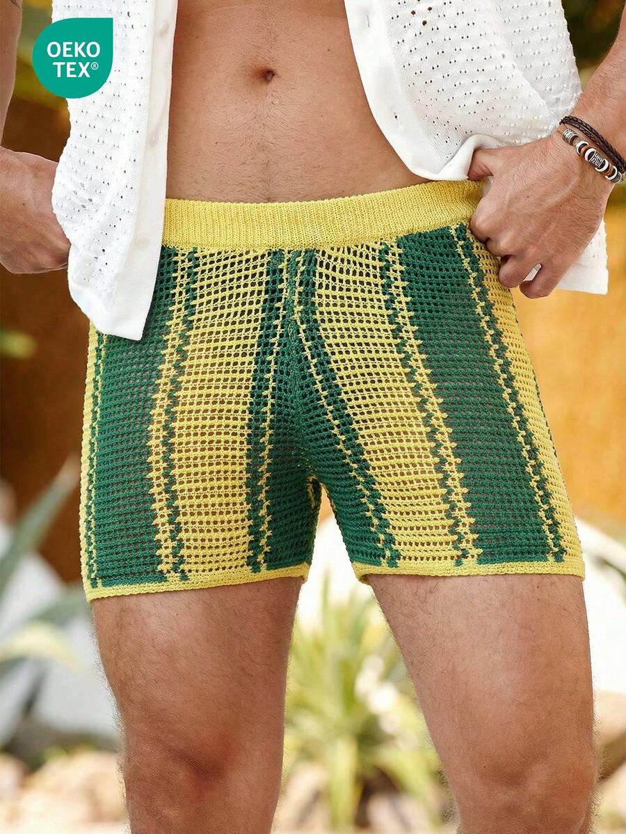 Manfinity Swimmode 男士度假休闲镂空针织短裤 - 彩色 - 查看 1