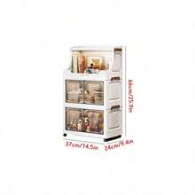 1pc Plastic Folding Storage Cabinet, Double Door Home Living Room Toy Organizer Box, Bedroom Storage Cabinet With Wheels, Wardrobe Closet Storage Box, Kitchen Trolley Storage Rack - Clear - View 11