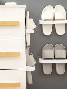 1 Slipper Rack, Bathroom Non Perforated, Bathroom Storage Rack, Wall Mounted Household Storage, Shoe Drain Rack - White - View 4