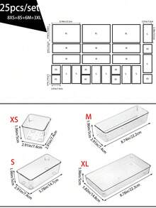 11-Piece Tray Set, Dresser Drawer Transparent Storage Box Set, 4 Sizes Of Trays, Multi-Purpose, Used For Cosmetics, Pens, Gadgets, Very Suitable For Bathrooms, Dressing Tables, Office Drawers.,For Holiday Beach, Bathroom Collection, Bedroom Collection, Large Capacity - Clear - View 3