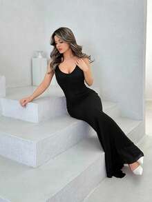 Jemour 情人节酒红色浪漫约会派对露背紧身连衣裙，带透明面板，女士 - 黑色 - 查看 5