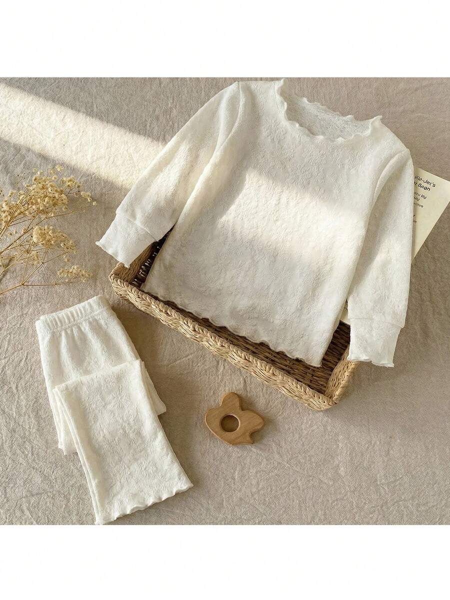 Loomiva Baby Girls Long Sleeve White Fabric Co-Ords Comfortable Two Piece Set - Multicolor - View 1