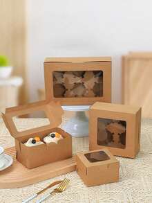 4/8个装带透明窗口的纸杯蛋糕盒，适用于玛芬蛋糕、糕点、甜点、下午茶、慕斯蛋糕等烘焙食品包装 - 彩色 - 查看 7