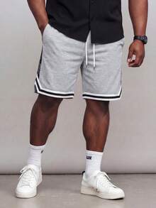 ResortEase Aesthetic Post--Men Plus Paisley Print Striped Trim Drawstring Waist Shorts - Light Grey - View 2